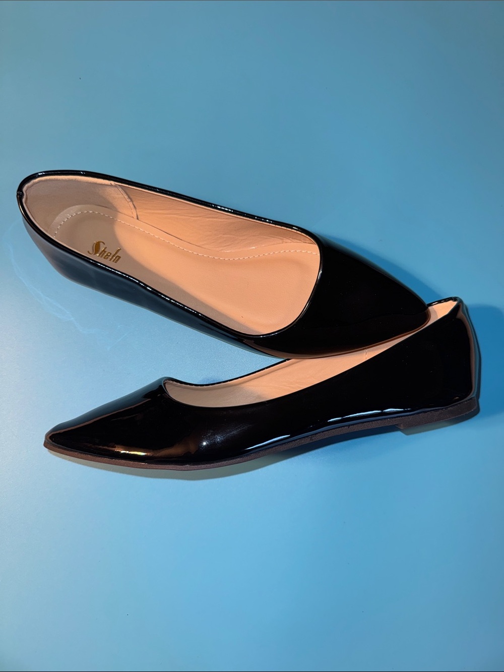 SHEIN Black Faux Patent Leather Pointed-Toe Flats Sz 9 New